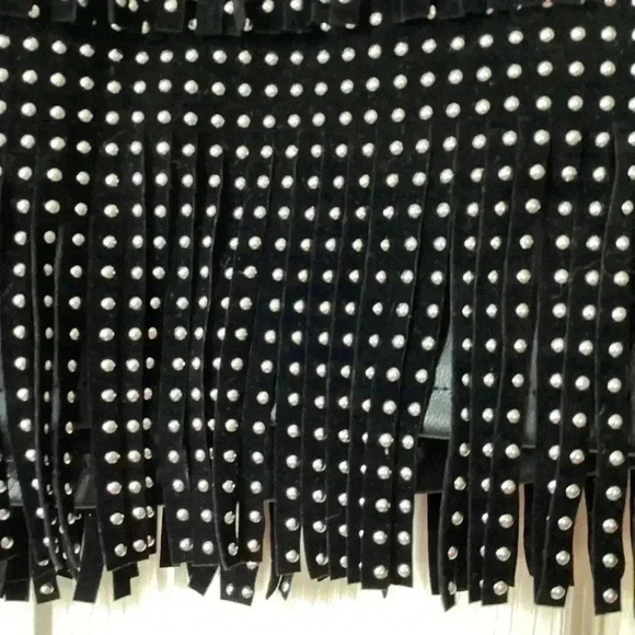 NWT Sincerely Jules Black Faux Leather Mini Skirt Studded Fringe Detail Small - Picture 8 of 10